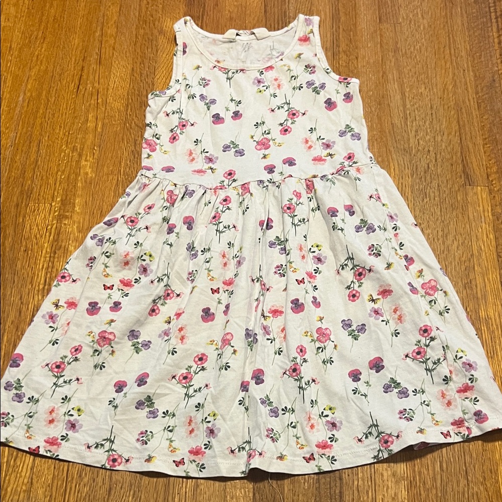 H&M Grils 4-6Y White Pink Purple Floral Butterfly Sleeveless Spring Summer Dress